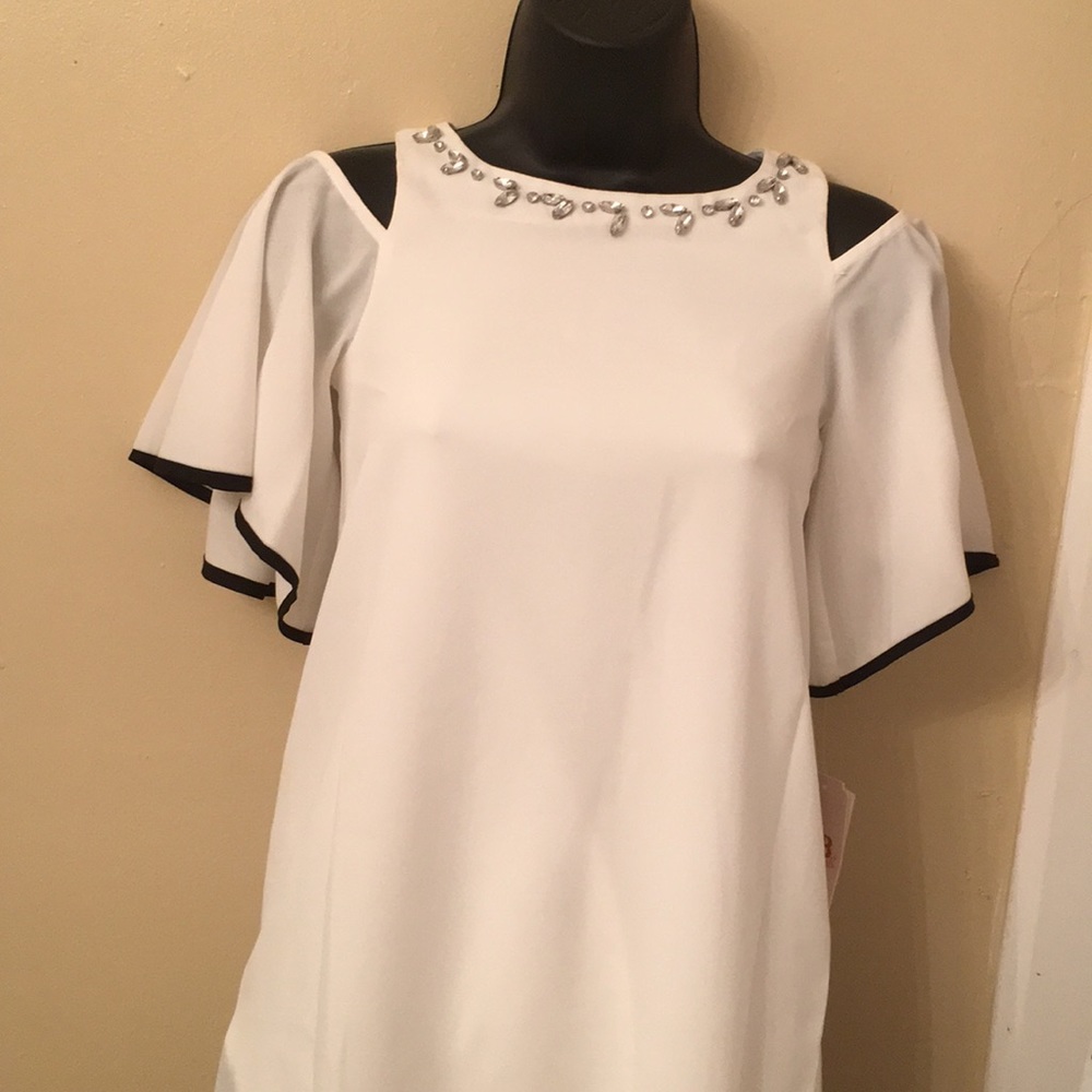 Ladies White & Black Trim Blouse “GB Girls” SZ: S